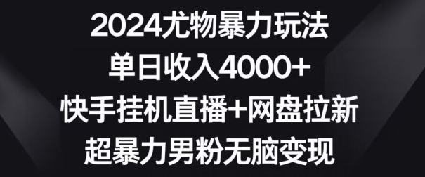 2024尤物暴力玩法,单日收入4000+,快手挂机直播+网盘拉新,超暴力男粉无脑变现【揭秘】-开心分享网