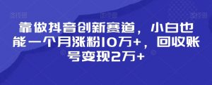 靠做抖音创新赛道,小白也能一个月涨粉10万+,回收账号变现2万+【揭秘】-开心分享网