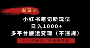 小红书笔记新玩法,日入1000+,多平台搬运变现(不违规),小白可操作,保姆级教程【揭秘】-开心分享网
