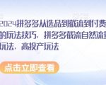 2024拼多多从选品到截流到付费的玩法技巧，拼多多截流自然流量玩法，高投产玩法