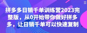 拼多多日销千单训练营2023完整版，从0开始带你做好拼多多，让日销千单可以快速复制-开心分享网