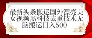 最新头条搬运国外漂亮美女视频黑科技去重技术无脑搬运日入500+【揭秘】-开心分享网