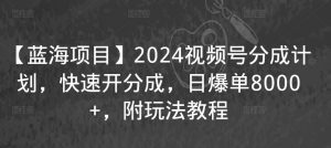 【蓝海项目】2024视频号分成计划，快速开分成，日爆单8000+，附玩法教程-开心分享网