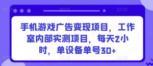 手机游戏广告变现项目,工作室内部实测项目,每天2小时,单设备单号30+【揭秘】-开心分享网