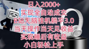 日入2000+，实现全自动成交，B站无脑挂机躺平3.0，当天操作当天见收益，实现睡后有收益【揭秘】-开心分享网