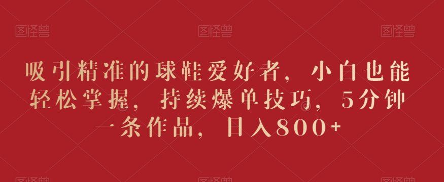 吸引精准的球鞋爱好者,小白也能轻松掌握,持续爆单技巧,5分钟一条作品,日入800+【揭秘】-开心分享网