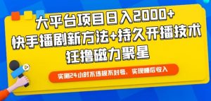 大平台项目日入2000+，快手播剧新方法+持久开播技术，狂撸磁力聚星【揭秘】-开心分享网