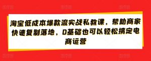 淘宝低成本爆款流实战私教课,帮助商家快速复制落地,0基础也可以轻松搞定电商运营-开心分享网
