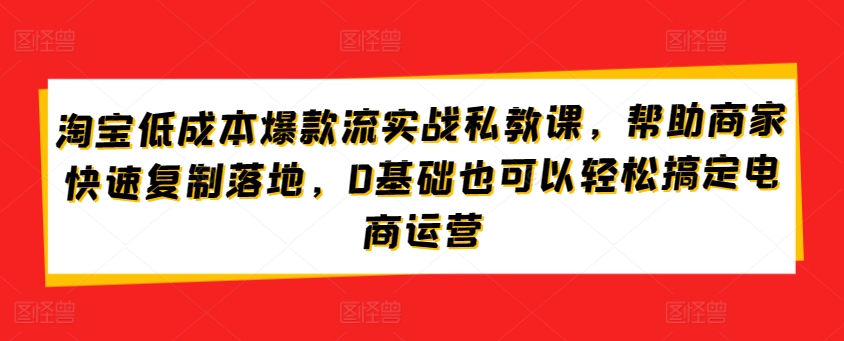 淘宝低成本爆款流实战私教课,帮助商家快速复制落地,0基础也可以轻松搞定电商运营-开心分享网