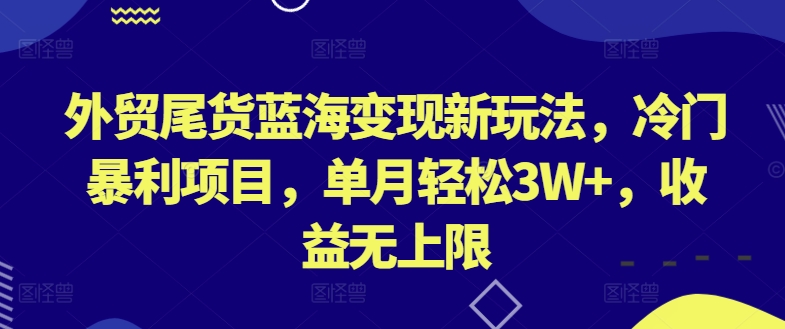 外贸尾货蓝海变现新玩法,冷门暴利项目,单月轻松3W+,收益无上限【揭秘】-开心分享网