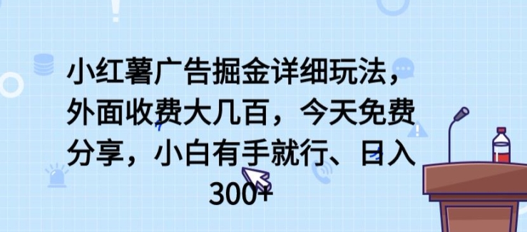 小红薯广告掘金详细玩法,外面收费大几百,小白有手就行,日入300+【揭秘】-开心分享网