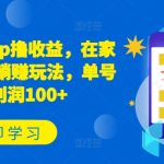 新项目APP撸收益，在家就能做，躺赚玩法，单号日利润100+【揭秘】