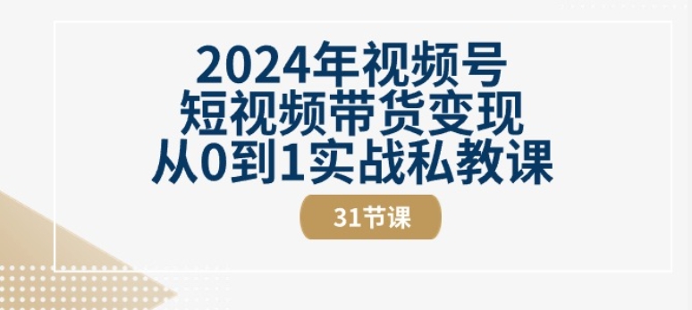 2024年视频号短视频带货变现从0到1实战私教课(31节视频课)-开心分享网