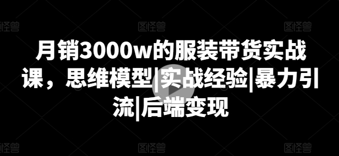 月销3000w的服装带货实战课,思维模型|实战经验|暴力引流|后端变现-开心分享网