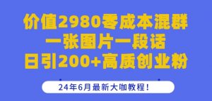价值2980零成本混群一张图片一段话日引200+高质创业粉,24年6月最新大咖教程【揭秘】-开心分享网