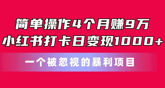 简单操作4个月赚9w,小红书打卡日变现1k,一个被忽视的暴力项目【揭秘】-开心分享网