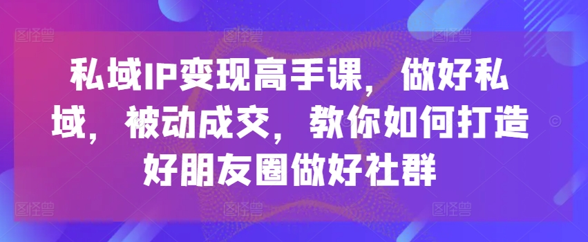 私域IP变现高手课,做好私域,被动成交,教你如何打造好朋友圈做好社群-开心分享网