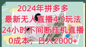 2024年拼多多最新无人直播4.0玩法,24小时不间断挂机直播,0成本,日入2k【揭秘】-开心分享网