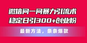 微信问一问暴力引流术,稳定日引300+创业粉,最新方法,条条爆款【揭秘】-开心分享网