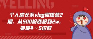 个人成长系vlog训练营2期,从500粉涨粉到2w,变现4~5位数-开心分享网