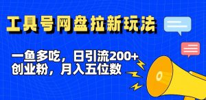 一鱼多吃,日引流200+创业粉,全平台工具号,网盘拉新新玩法月入5位数【揭秘】-开心分享网