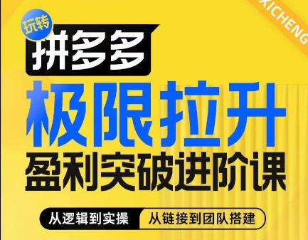 拼多多极限拉升盈利突破进阶课,从算法到玩法,从玩法到团队搭建,体系化系统性帮助商家实现利润提升-开心分享网