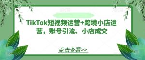 TikTok短视频运营+跨境小店运营,账号引流、小店成交-开心分享网