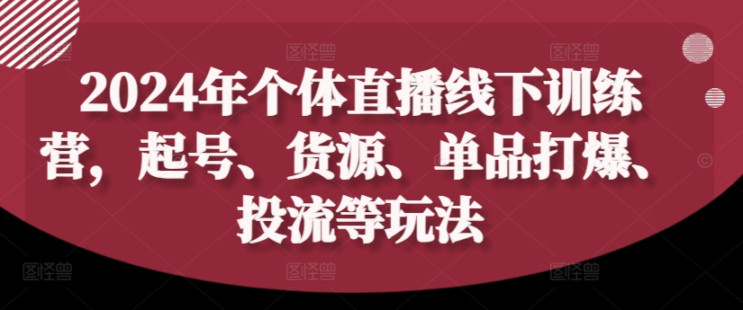 2024年个体直播训练营,起号、货源、单品打爆、投流等玩法-开心分享网