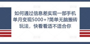 如何通过信息差实现一部手机单月变现5000+?简单无脑搬砖玩法,快看看适不适合你【揭秘】-开心分享网