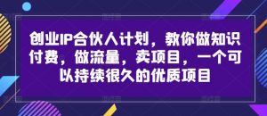 创业IP合伙人计划,教你做知识付费,做流量,卖项目,一个可以持续很久的优质项目-开心分享网