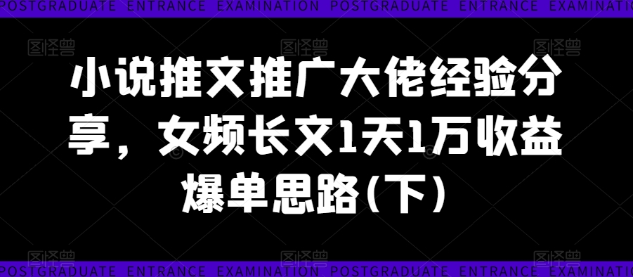 小说推文推广大佬经验分享,女频长文1天1万收益爆单思路(下)-开心分享网