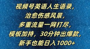 视频号英语人生语录,多重流量一网打尽,模板加持,30分钟出爆款,新手也能日入1000+【揭秘】-开心分享网