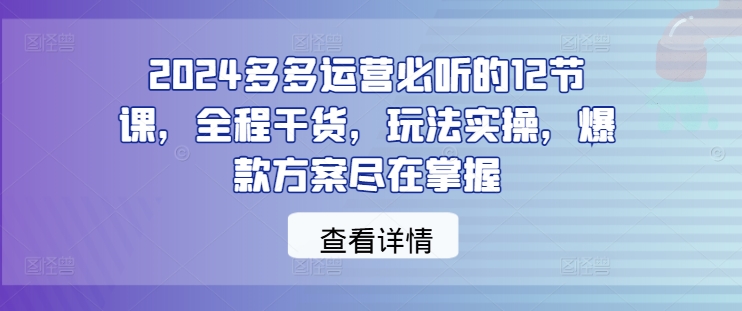 2024多多运营必听的12节课,全程干货,玩法实操,爆款方案尽在掌握-开心分享网