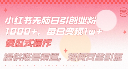 小红书无脑每日引流创业粉500+,小白每天只花半小时,躺赚长尾收益【揭秘】-开心分享网