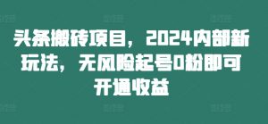 头条搬砖项目,2024内部新玩法,无风险起号0粉即可开通收益-开心分享网