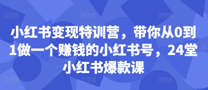 小红书变现特训营,带你从0到1做一个赚钱的小红书号,24堂小红书爆款课-开心分享网