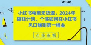 小红书电商无货源，2024年搞钱计划，个体如何在小红书风口赚到第一桶金-开心分享网