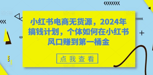 小红书电商无货源，2024年搞钱计划，个体如何在小红书风口赚到第一桶金-开心分享网
