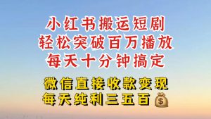 小红书搬运热门短剧,轻松爆流百万播放,每天引流几十人,搞个大几百块真的很简单-开心分享网