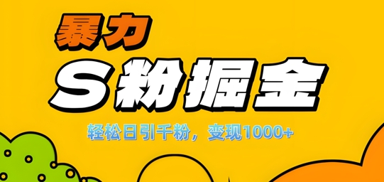 单人单机日引千粉,变现1k+,S粉流量掘金计划攻略【揭秘】-开心分享网