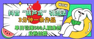 抖音葫芦式引流法,三分钟一条作品,单日引爆抖音500人精准创业粉丝群【揭秘】-开心分享网