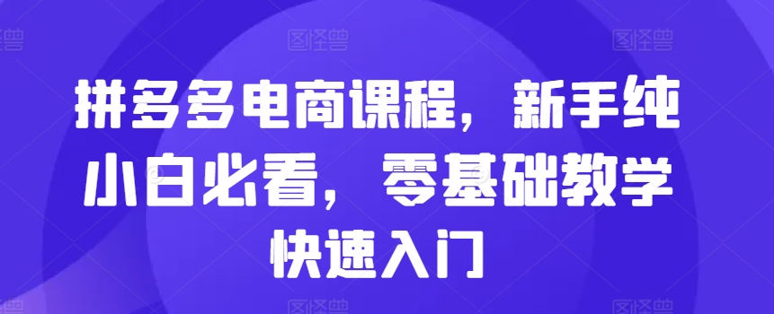 拼多多电商课程,新手纯小白必看,零基础教学快速入门-开心分享网