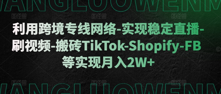 利用跨境专线网络-实现稳定直播-刷视频-搬砖TikTok-Shopify-FB等实现月入2W+【揭秘】-开心分享网