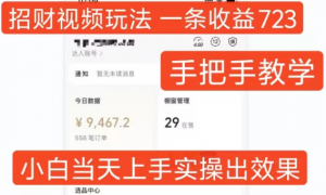 招财视频玩法，一条视频收益723，手把手教学，小白当天可上手-开心分享网