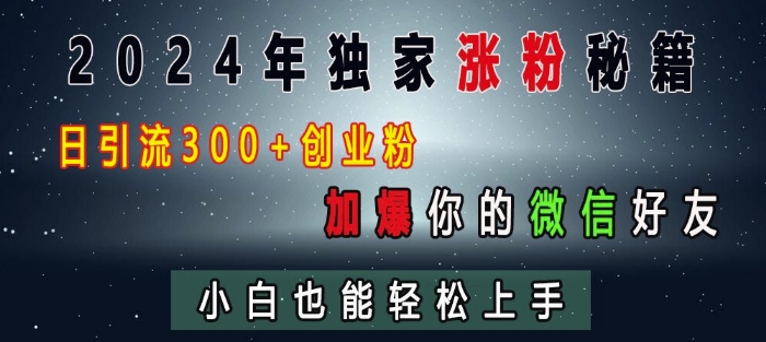 2024年独家涨粉秘籍,日引流300+创业粉,加爆你的微信好友,小白也能轻松上手-开心分享网