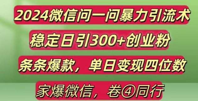 2024最新微信问一问暴力引流300+创业粉,条条爆款单日变现四位数【揭秘】-开心分享网
