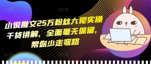小说推文25万粉丝大佬实操干货讲解,全面毫无保留,帮你少走弯路-开心分享网