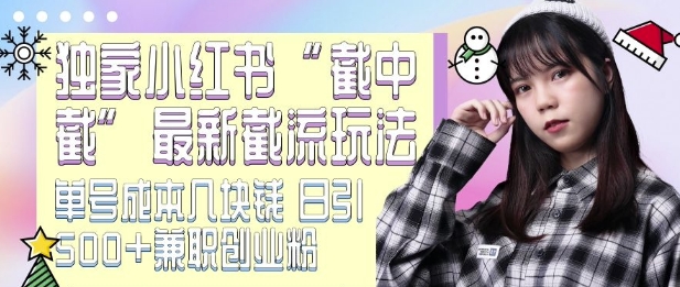 最新小红书截流玩法 独家截中截 单号成本几块钱 日引500+CY粉JZ粉-开心分享网