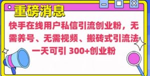 快手最新引流创业粉方法,无需养号、无需视频、搬砖式引流法【揭秘】-开心分享网