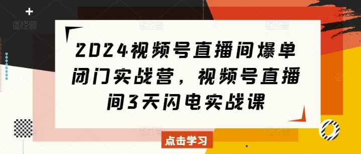 2024视频号直播间爆单闭门实战营,视频号直播间3天闪电实战课-开心分享网